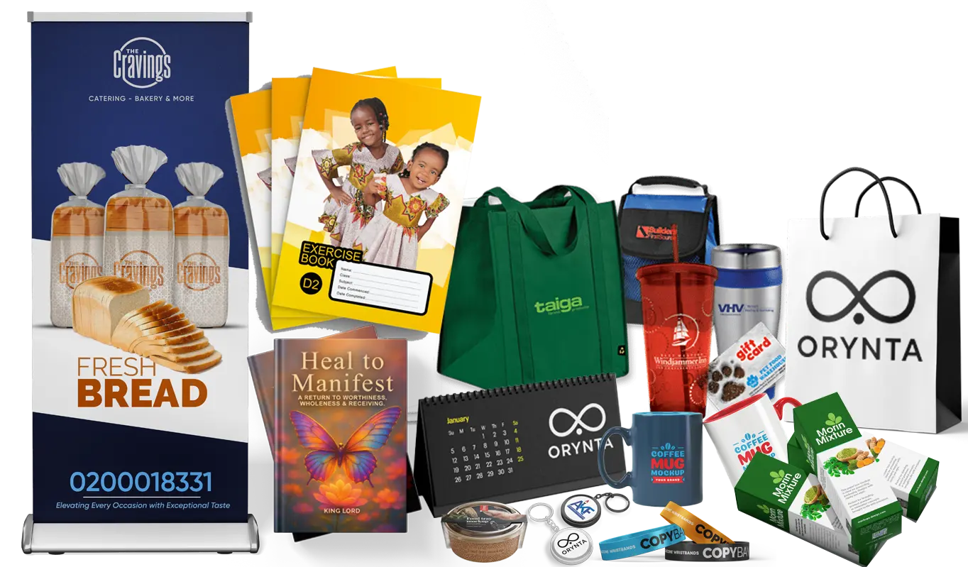 Printed book, Custom souvenir and packaging print samples arranged for product branding showcase